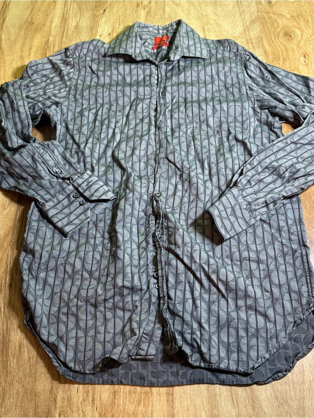 Playboy Circular Pattern Regular Fit Long Sleeve Button Up Shirt Mens Size Large